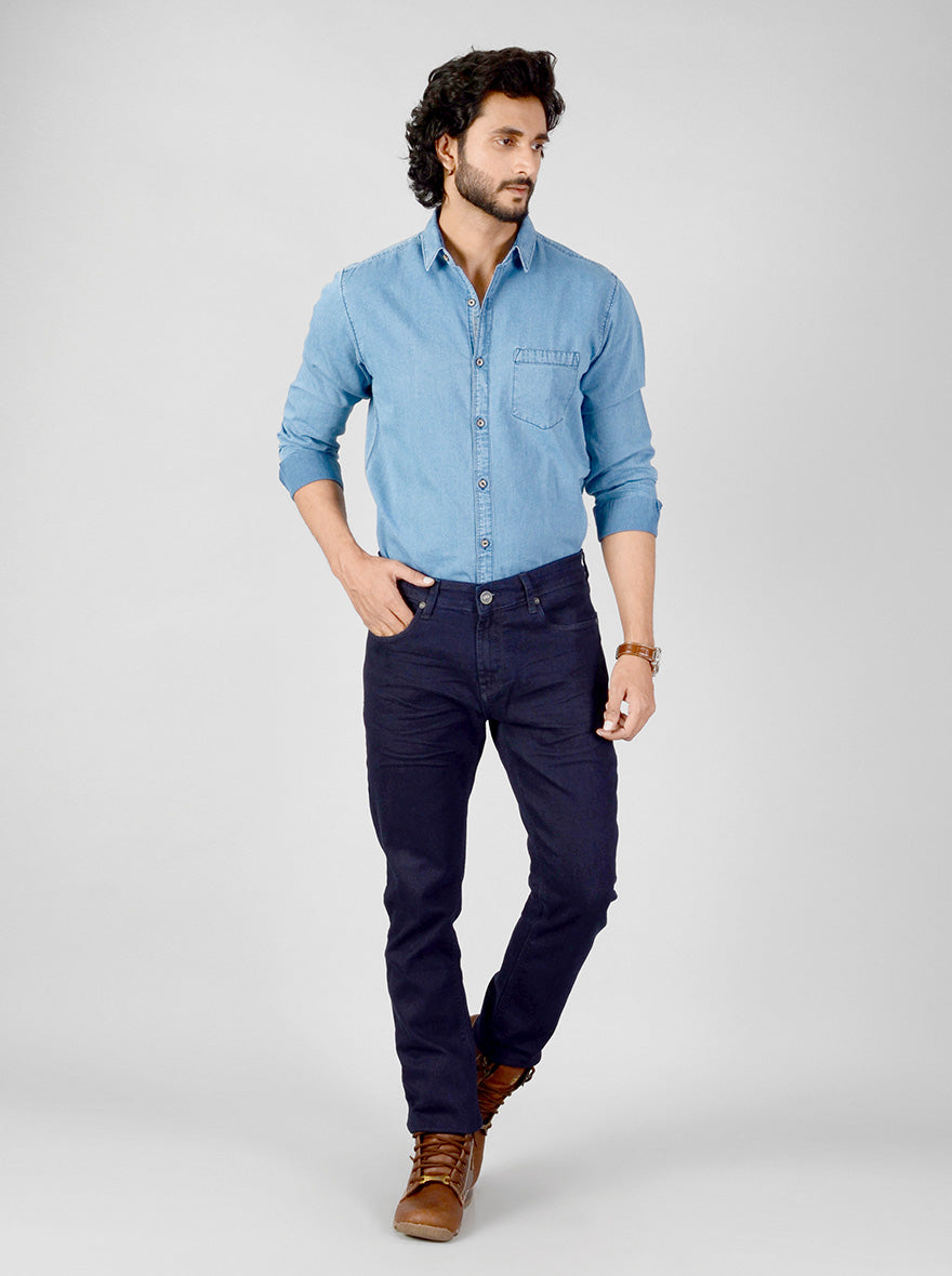 Night Blue Solid Slim Fit Jeans | JB Sport