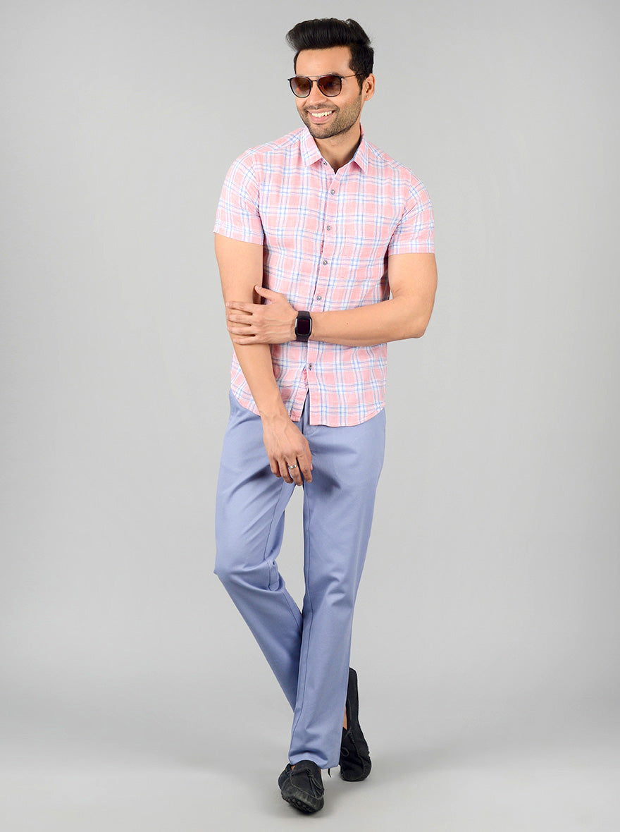 Sachet Pink Checked Slim Fit Casual Shirt | Greenfibre