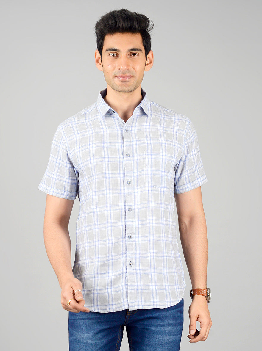 Flint Grey Checked Slim Fit Casual Shirt | Greenfibre