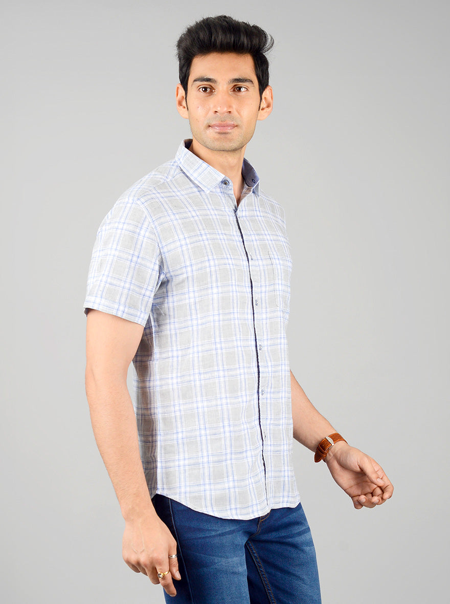 Flint Grey Checked Slim Fit Casual Shirt | Greenfibre