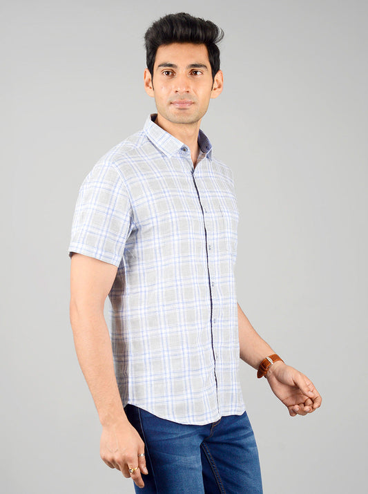 Flint Grey Checked Slim Fit Casual Shirt | Greenfibre