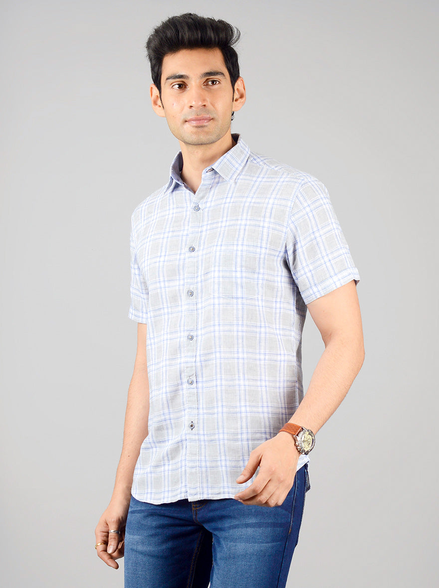 Flint Grey Checked Slim Fit Casual Shirt | Greenfibre