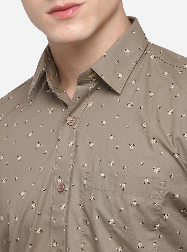 Olive Smart Fit Printed Casual Shirt | Greenfibre