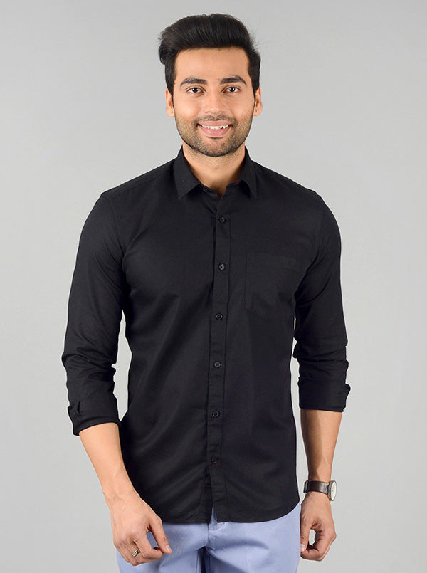 Black Solid Slim Fit Casual Shirt | Greenfibre