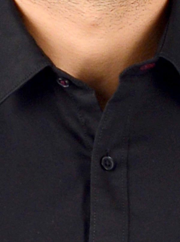 Black Solid Slim Fit Casual Shirt | Greenfibre