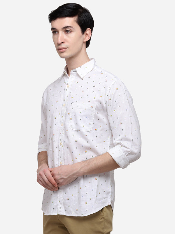 White Slim Fit Printed Casual Shirt | Greenfibre