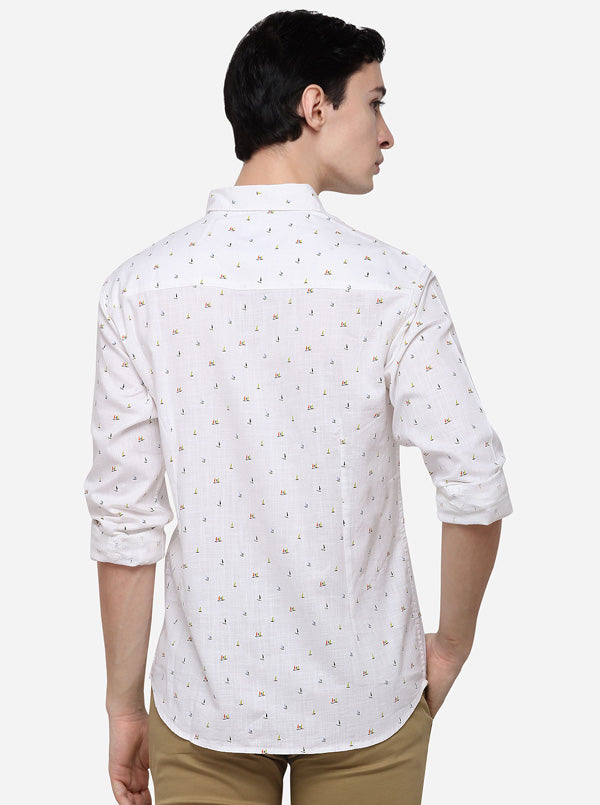 White Slim Fit Printed Casual Shirt | Greenfibre