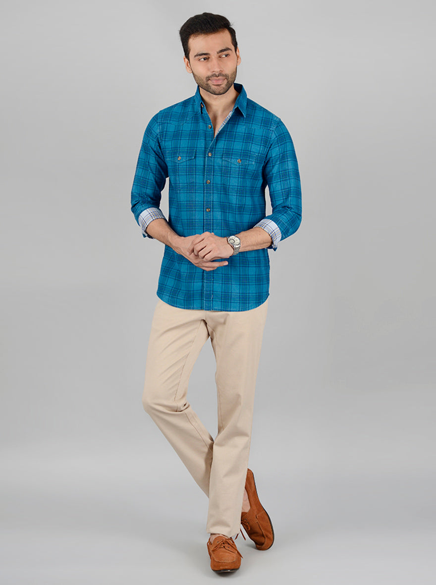 Sapphire Blue Checked Slim Fit Casual Shirt | JB Sport