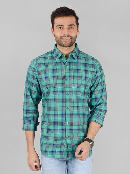 Spectra Green Checked Slim Fit Casual Shirt | JB Sport