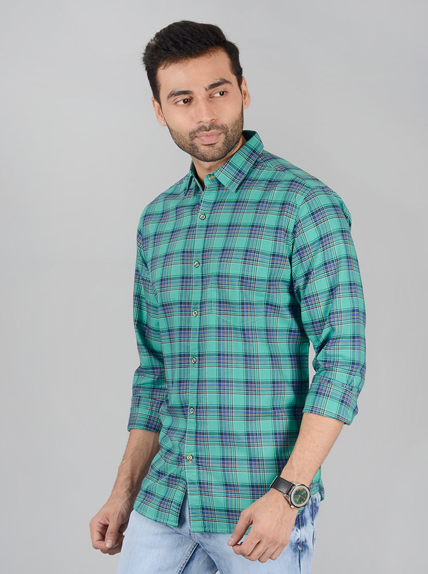 Spectra Green Checked Slim Fit Casual Shirt | JB Sport