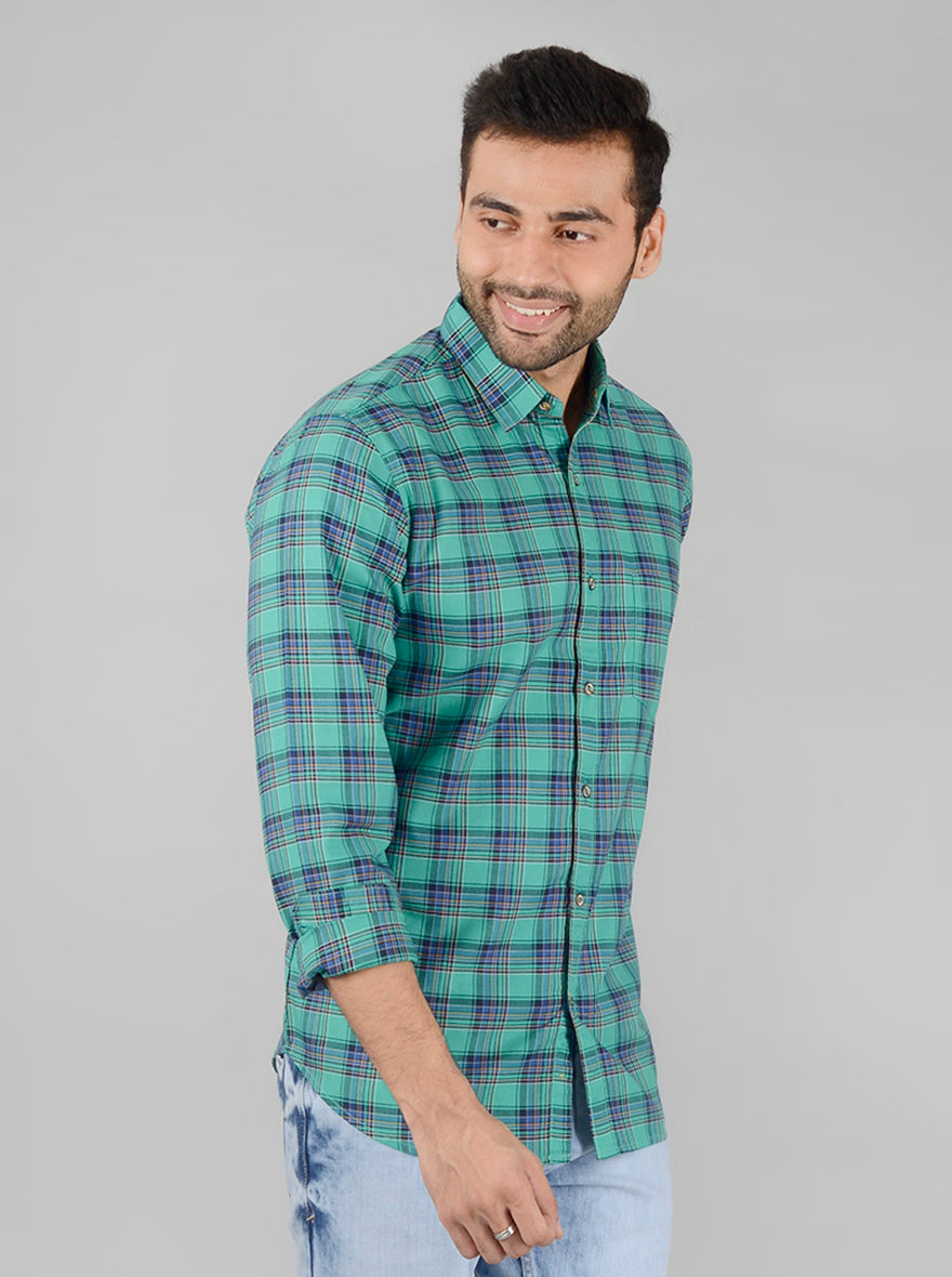 Spectra Green Checked Slim Fit Casual Shirt | JB Sport