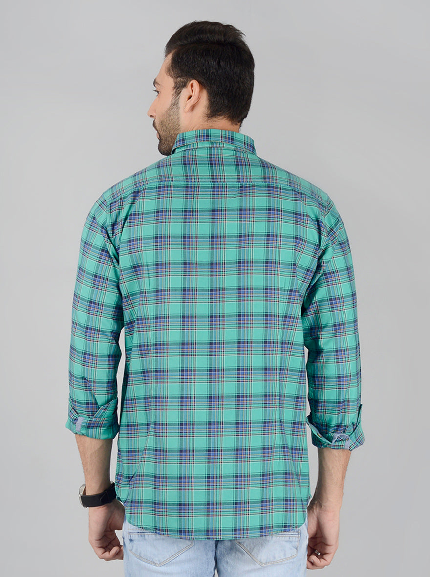 Spectra Green Checked Slim Fit Casual Shirt | JB Sport