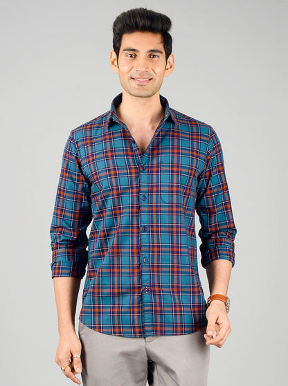 Turkish & Brown Checked Slim Fit Casual Shirt | JB Sport