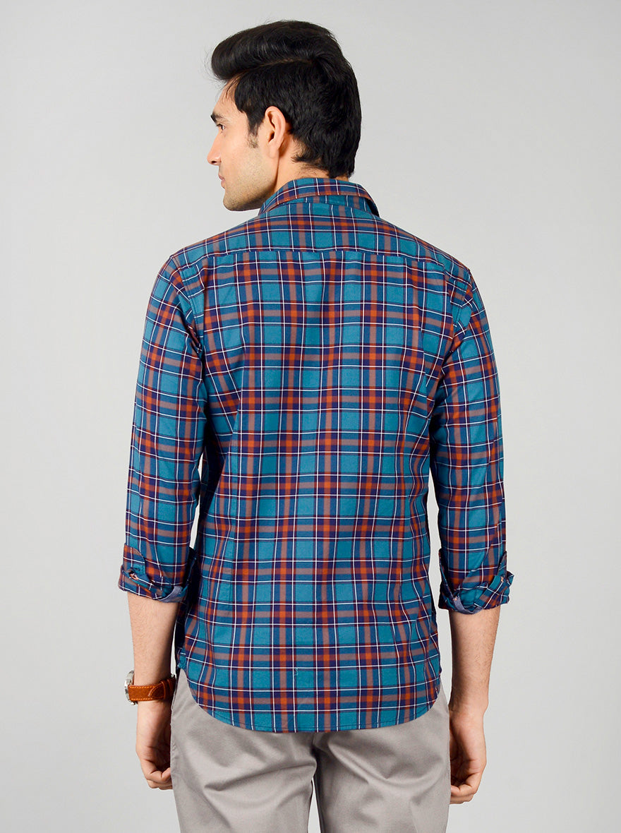 Turkish & Brown Checked Slim Fit Casual Shirt | JB Sport