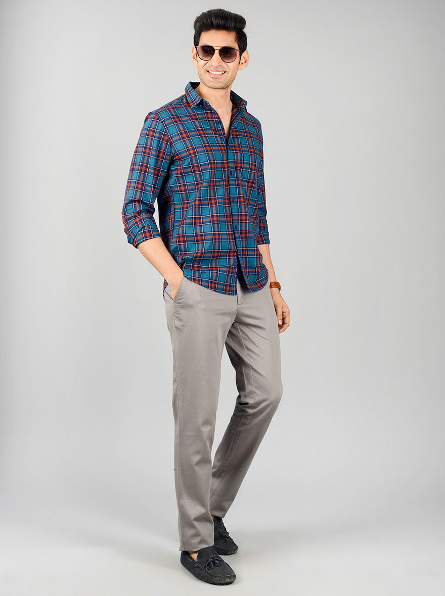 Turkish & Brown Checked Slim Fit Casual Shirt | JB Sport