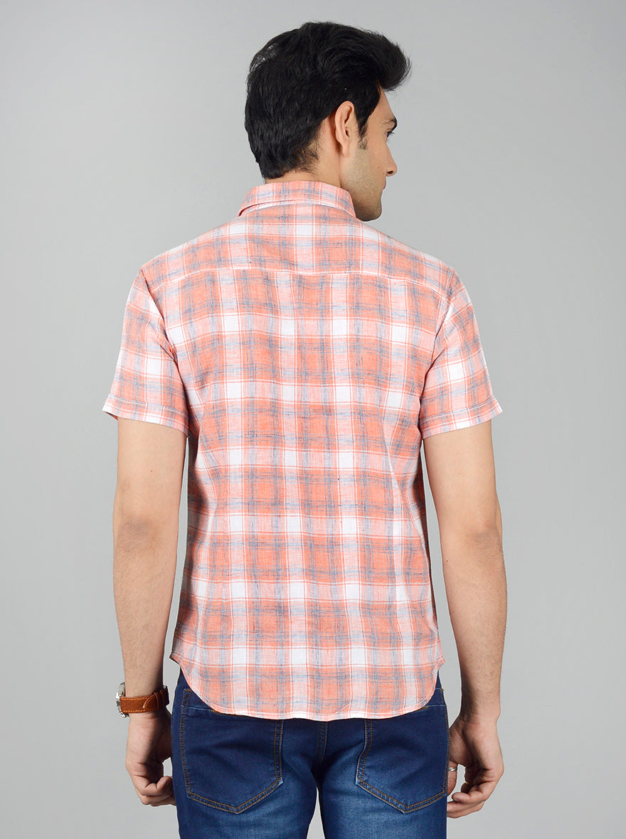 Camellia Orange Checked Slim Fit Casual Shirt | Greenfibre