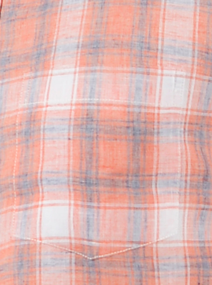 Camellia Orange Checked Slim Fit Casual Shirt | Greenfibre