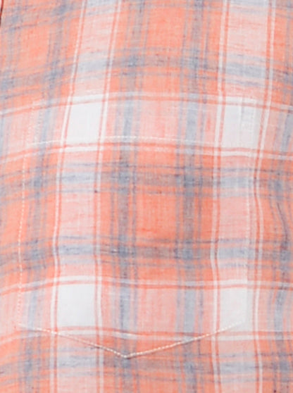 Camellia Orange Checked Slim Fit Casual Shirt | Greenfibre