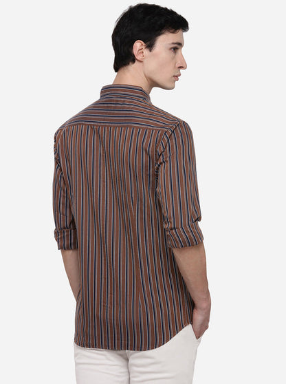 Brown Slim Fit Striped Casual Shirt | JB Sport