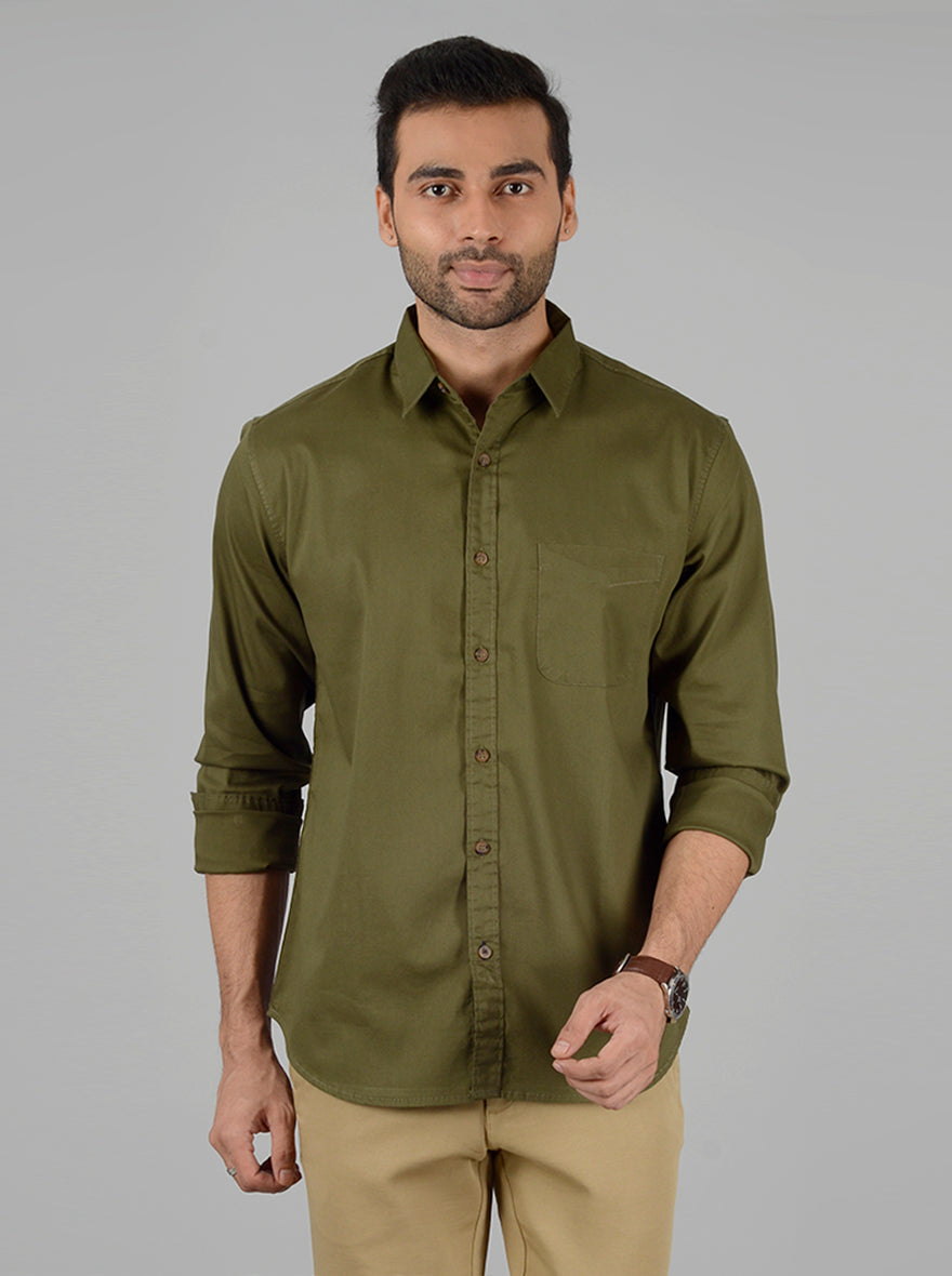 Green Solid Slim Fit Casual Shirt | Greenfibre