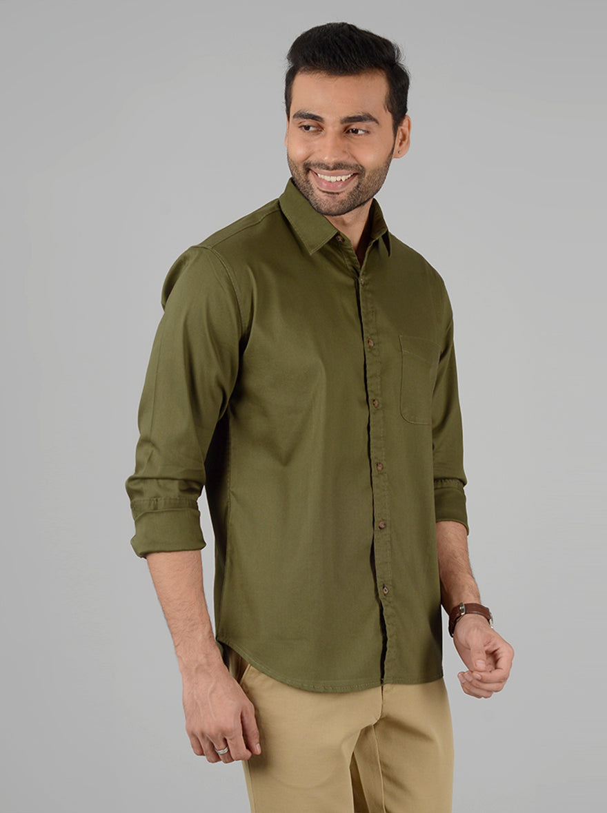 Green Solid Slim Fit Casual Shirt | Greenfibre