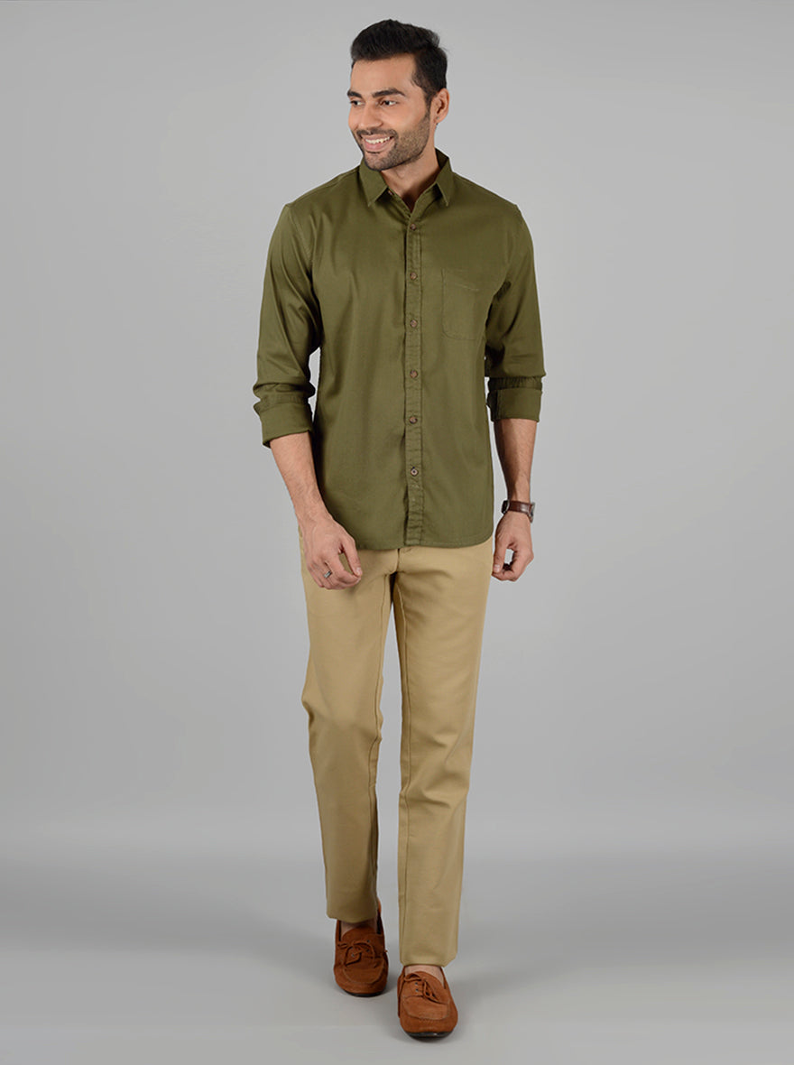Green Solid Slim Fit Casual Shirt | Greenfibre