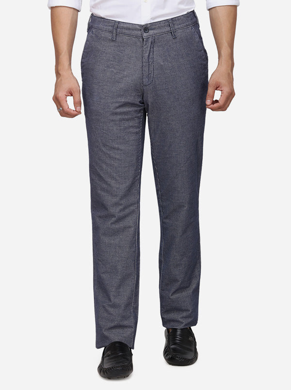 Navy Blue Solid Super Slim Fit Casual Trouser | Greenfibre