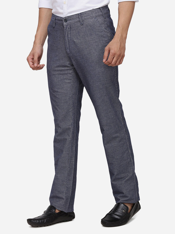 Navy Blue Solid Super Slim Fit Casual Trouser | Greenfibre
