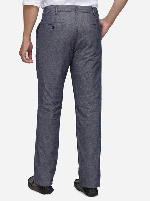 Navy Blue Solid Super Slim Fit Casual Trouser | Greenfibre