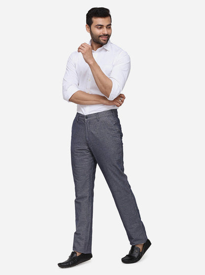 Navy Blue Solid Super Slim Fit Casual Trouser | Greenfibre