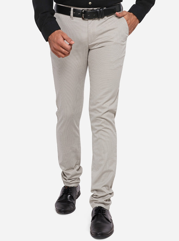 Beige Solid Slim Fit Casual Trouser | Greenfibre