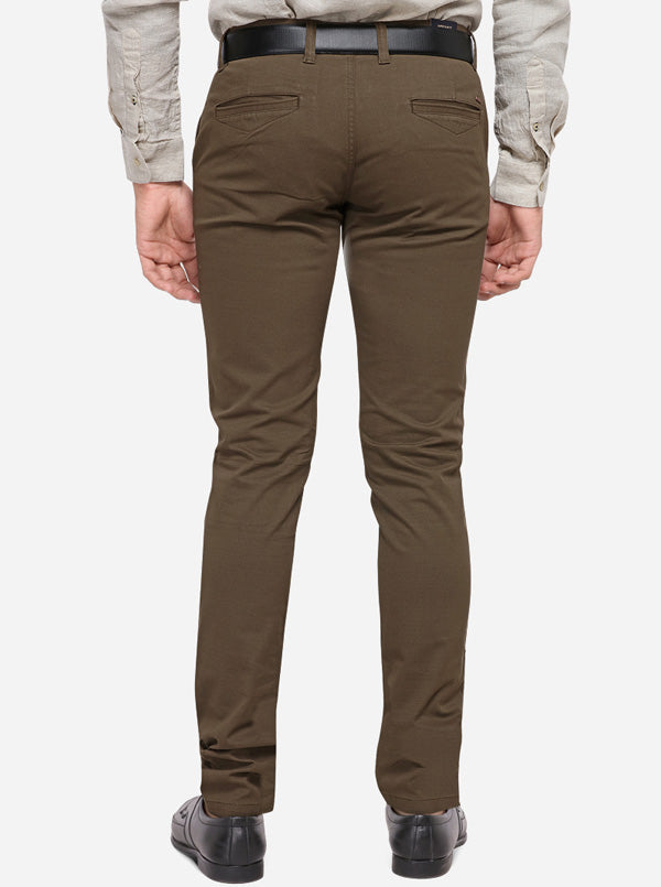 Brown Solid Slim Fit Casual Trouser | Greenfibre