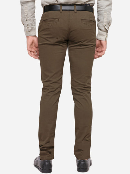 Brown Solid Slim Fit Casual Trouser | Greenfibre