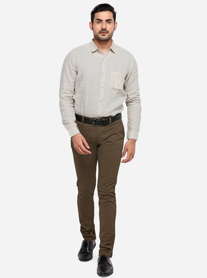 Brown Solid Slim Fit Casual Trouser | Greenfibre
