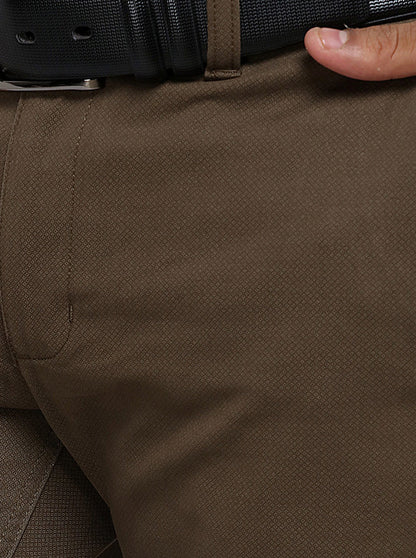 Brown Solid Slim Fit Casual Trouser | Greenfibre
