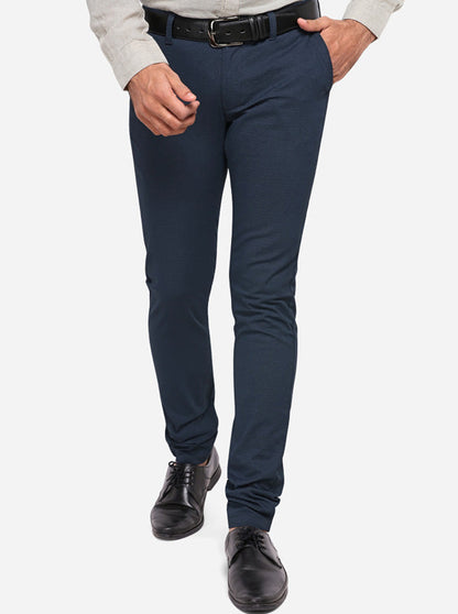 Navy Blue Solid Slim Fit Casual Trouser | Greenfibre