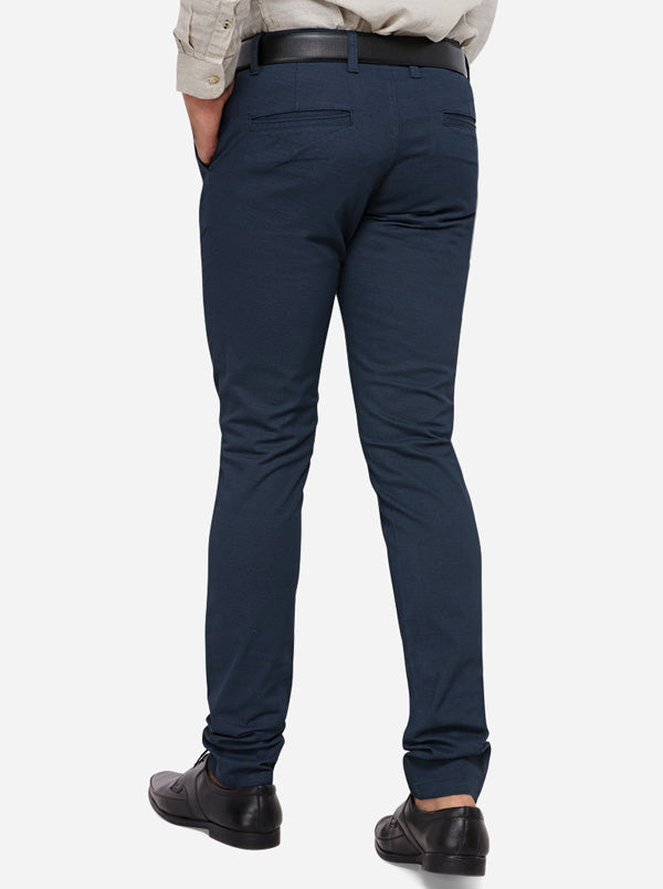 Navy Blue Solid Slim Fit Casual Trouser | Greenfibre