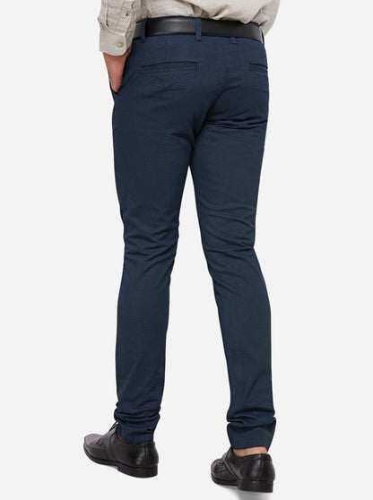 Navy Blue Solid Slim Fit Casual Trouser | Greenfibre