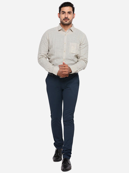 Navy Blue Solid Slim Fit Casual Trouser | Greenfibre