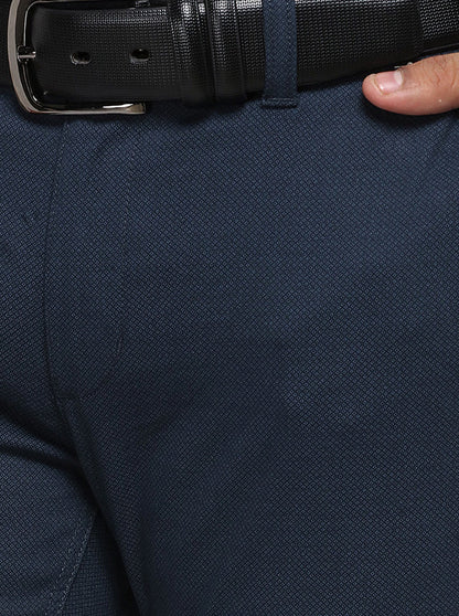Navy Blue Solid Slim Fit Casual Trouser | Greenfibre