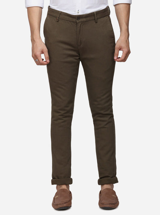 Olive Green Solid Super Slim Fit Casual Trouser | Greenfibre