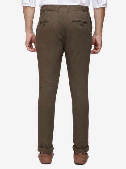 Olive Green Solid Super Slim Fit Casual Trouser | Greenfibre