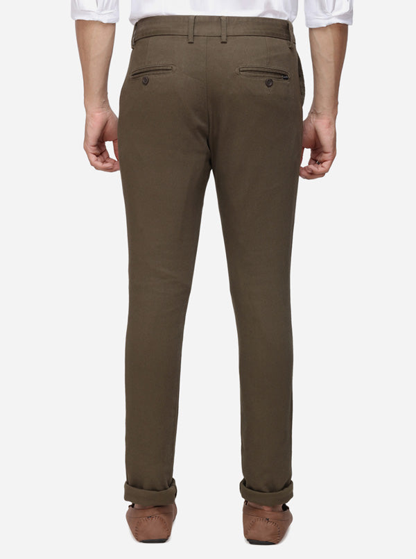 Olive Green Solid Super Slim Fit Casual Trouser | Greenfibre