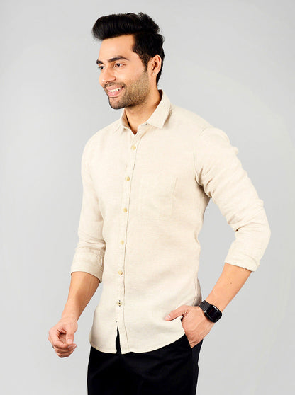 Cream Solid Slim Fit Casual Shirt | JB Sport