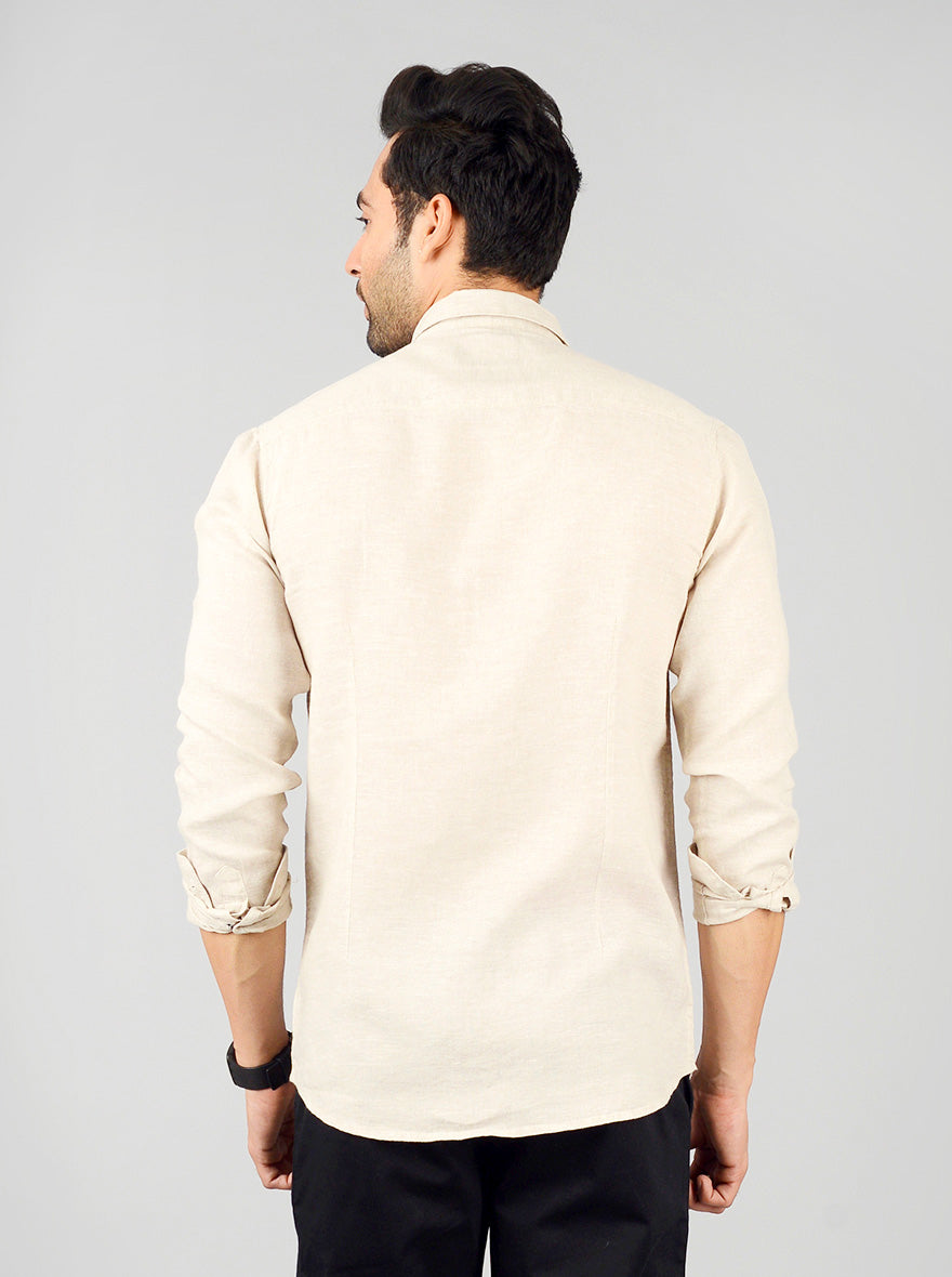 Cream Solid Slim Fit Casual Shirt | JB Sport