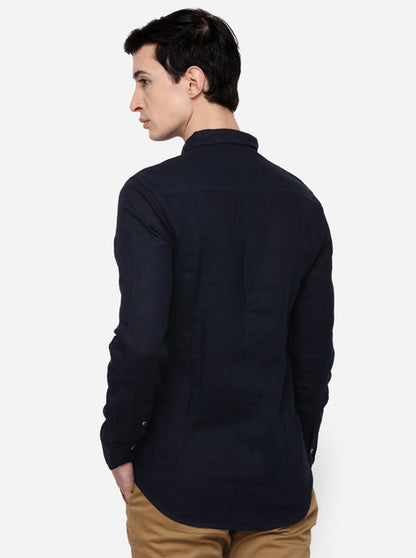 Navy Blue Slim Fit Solid Casual Shirt | JB Sport