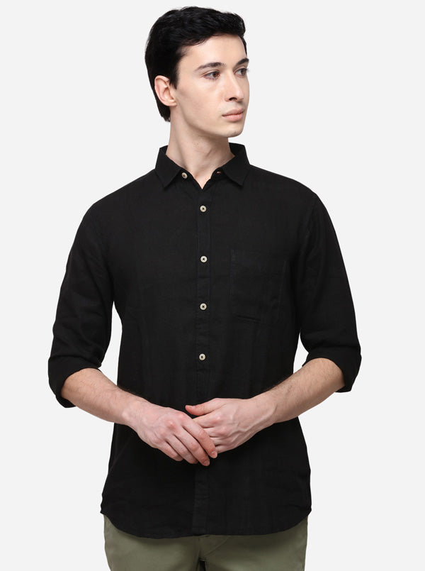 Black Slim Fit Solid Casual Shirt | JB Sport