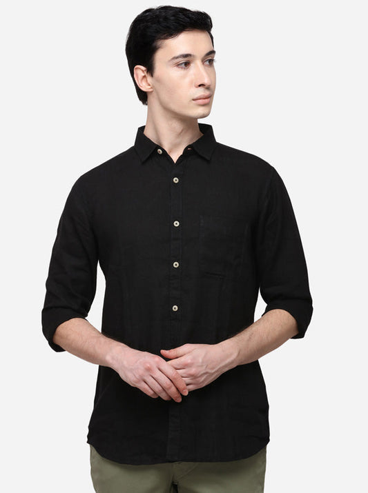 Black Slim Fit Solid Casual Shirt | JB Sport