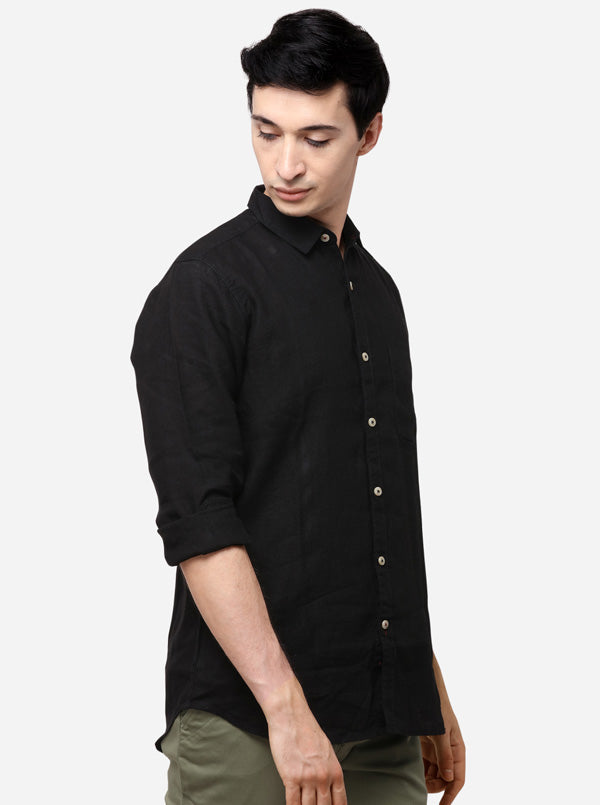 Black Slim Fit Solid Casual Shirt | JB Sport