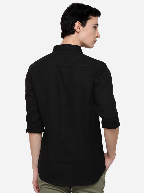 Black Slim Fit Solid Casual Shirt | JB Sport